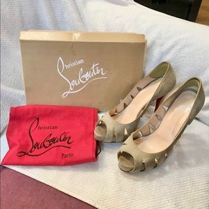 Christian Louboutin taupe suede platform stilettos